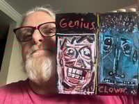 Image 2 of ORIGINAL 8x8 acrylic on wooden panel, 'Genius/Clown'