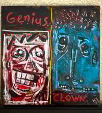 Image 1 of ORIGINAL 8x8 acrylic on wooden panel, 'Genius/Clown'
