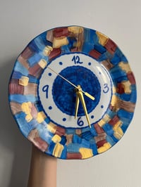 Image 3 of 11" Blue Willow Mosaic Ceramic Clock - Unique Housewarming Gift - Upcycled Wall Art