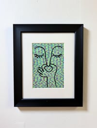 Image 1 of Stitched Canvas Face Art, Colorful Textured Wall Decor, Black Framed Bathroom Piece