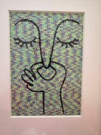 Image 3 of Stitched Canvas Face Art, Colorful Textured Wall Decor, Black Framed Bathroom Piece