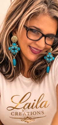 Image 1 of Boho Turquoise Handcrafted Earrings – Gold Textured Statement Drop
