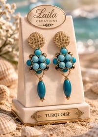Image 2 of Boho Turquoise Handcrafted Earrings – Gold Textured Statement Drop