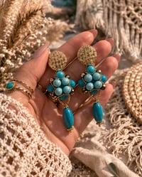 Image 3 of Boho Turquoise Handcrafted Earrings – Gold Textured Statement Drop