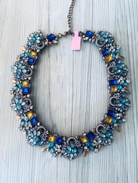 Image 1 of Blue and yellow multistone 1” statement collar necklace