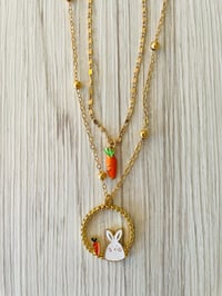 Image 1 of Bunny and carrot layered gold plated necklace