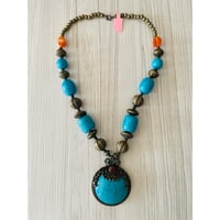 Image 1 of Turquoise beaded large pendant, vintage necklace