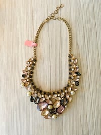 Image 1 of Vintage statement gold tone bib necklace with blush and pearl stones