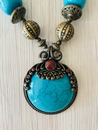 Image 2 of Turquoise beaded large pendant, vintage necklace