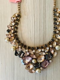 Image 2 of Vintage statement gold tone bib necklace with blush and pearl stones
