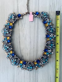 Image 3 of Blue and yellow multistone 1” statement collar necklace