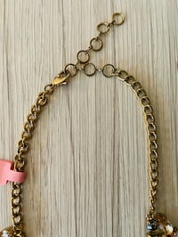 Image 3 of Vintage statement gold tone bib necklace with blush and pearl stones