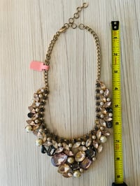 Image 4 of Vintage statement gold tone bib necklace with blush and pearl stones