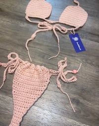 Image 3 of Crochet Pink Plush Thong Bikini