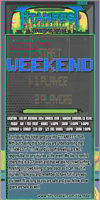 "TITANFEST" "WEEKEND" Friday, 9/04/26 - Saturday, 09/05/26 & Sunday, 09/06/26