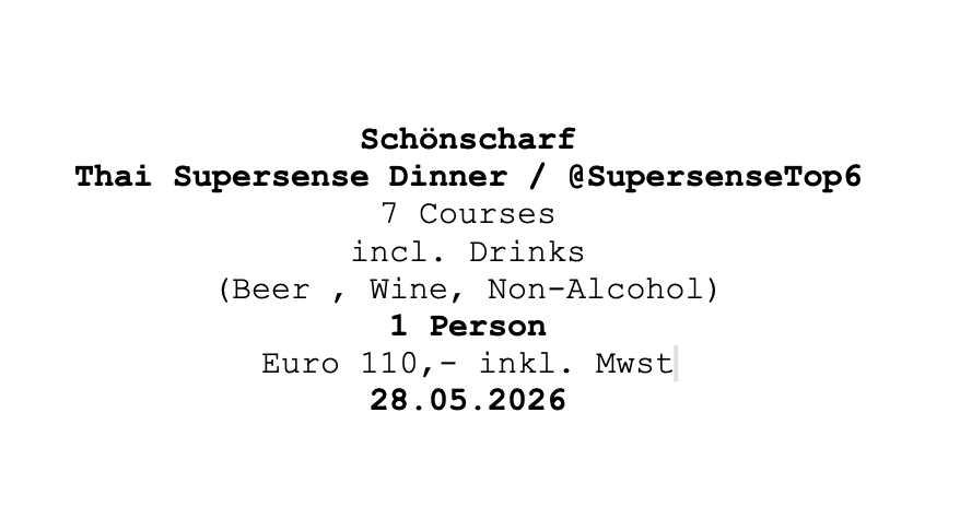 Image of Schönscharf Supersense Dinner 28.05.2026 @ Supersense Top 6