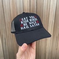 Image 2 of EAT VEG, RIDE BIKES, BE NICE, HAIL SATAN TRUCKER CAP (preorder!)