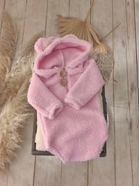 Image 3 of Photo prop | Sitter hoodie for photoshoot | Fluffy | Bear ears | age 9-12 months | baby pink