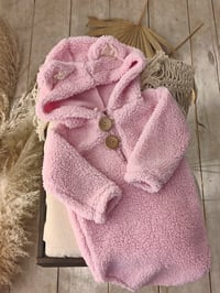 Image 4 of Photo prop | Sitter hoodie for photoshoot | Fluffy | Bear ears | age 9-12 months | baby pink
