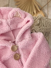 Image 5 of Photo prop | Sitter hoodie for photoshoot | Fluffy | Bear ears | age 9-12 months | baby pink
