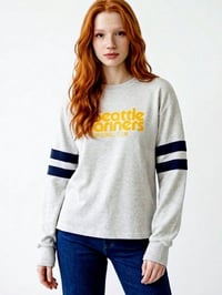 Image 1 of Seattle Mariners Baseball Club Sweatshirt | Heather Gray Navy Striped Sleeves Pullover