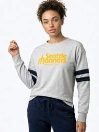 Image 2 of Seattle Mariners Baseball Club Sweatshirt | Heather Gray Navy Striped Sleeves Pullover