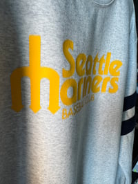 Image 3 of Seattle Mariners Baseball Club Sweatshirt | Heather Gray Navy Striped Sleeves Pullover