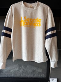 Image 6 of Seattle Mariners Baseball Club Sweatshirt | Heather Gray Navy Striped Sleeves Pullover