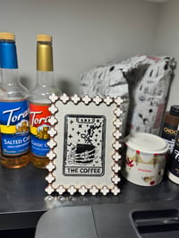 Image 2 of Embroidered Tarot Coffee Art | Framed Textile Kitchen Decor | Witchy Gothic Shelf Art | Framed Art