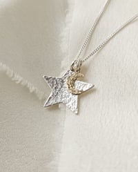 Image 3 of Hammered Silver Star & Gold Filled Moon Necklace