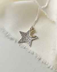 Image 1 of Hammered Silver Star & Gold Filled Moon Necklace