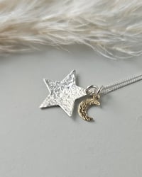 Image 2 of Hammered Silver Star & Gold Filled Moon Necklace