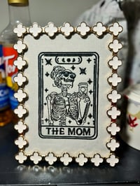 Image 1 of Embroidered Skeleton Mom Tarot Art | Rose Gold Framed Wall Decor