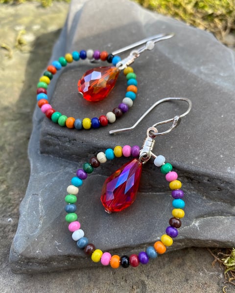 Image of Candy & Crystals - Medium Hoop Earrings