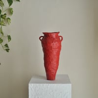 Image 1 of Colonna Sculptural Vase – Hand-built Coiled Sculpture in Vibrant Red