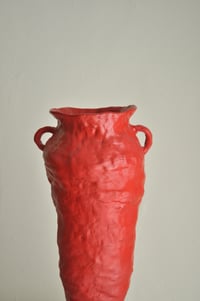 Image 2 of Colonna Sculptural Vase – Hand-built Coiled Sculpture in Vibrant Red