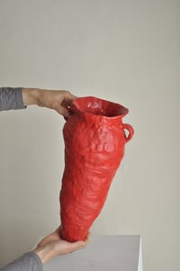 Image 3 of Colonna Sculptural Vase – Hand-built Coiled Sculpture in Vibrant Red