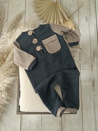 Image 1 of Photo prop | Baby Boy onesie for Sitter Photoshoot | Callan | 9-12 months | dark grey and beige