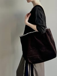 Image 1 of Velvet tote bag chocolate brown 