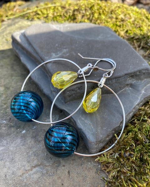 Image of Hollow Glass Globes & Crystals - Large Hoop Earrings