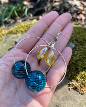 Image of Hollow Glass Globes & Crystals - Large Hoop Earrings