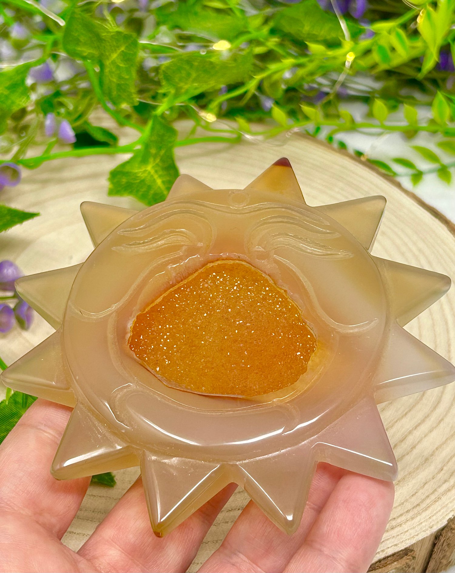 Image of OOAK Yawning Sun Hand Carved Natural Agate Crystal