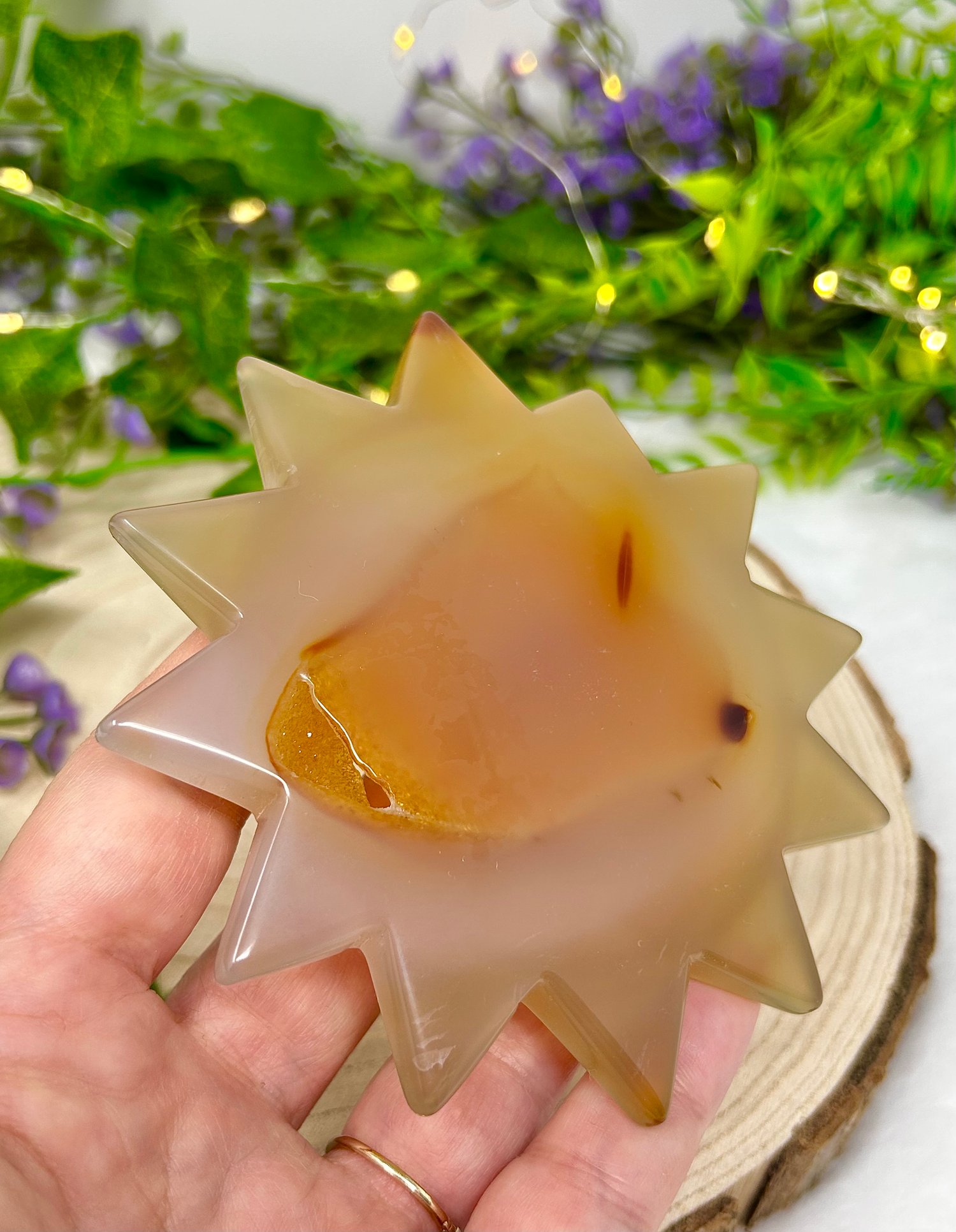 Image of OOAK Yawning Sun Hand Carved Natural Agate Crystal