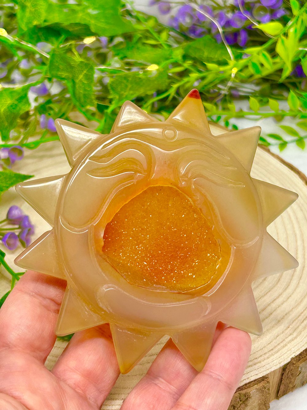 Image of OOAK Yawning Sun Hand Carved Natural Agate Crystal