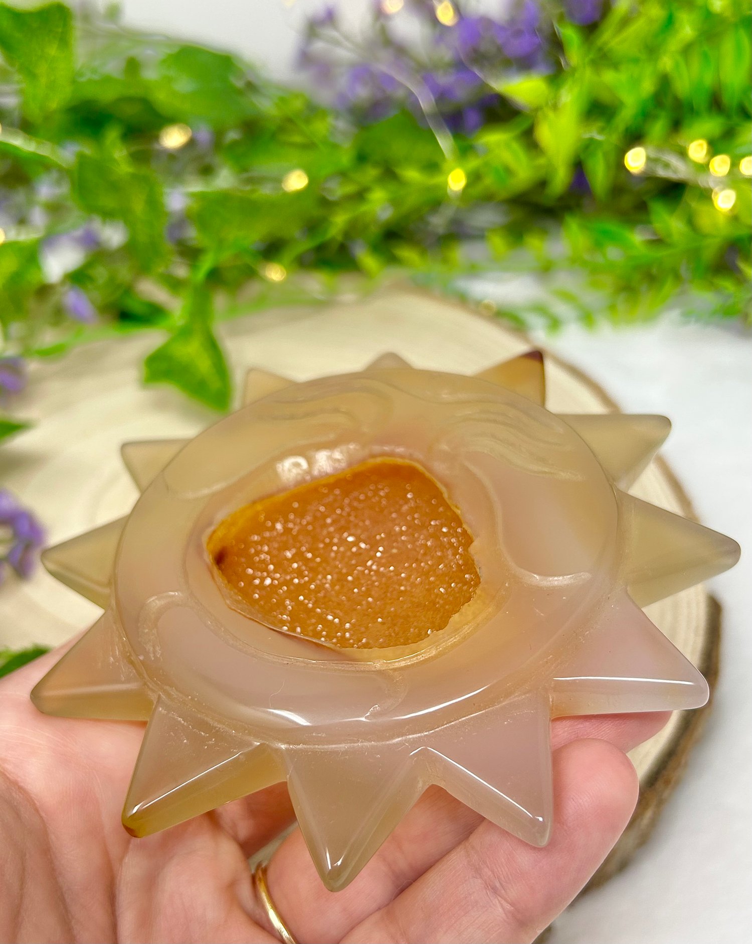 Image of OOAK Yawning Sun Hand Carved Natural Agate Crystal