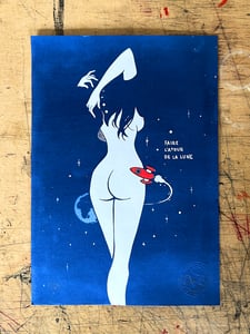 Image of "Faire l'atour de la Lune" cyanotype + handmade watercolor & phosphorescent paint