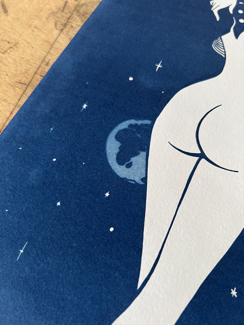 Image of "Faire l'atour de la Lune" cyanotype + handmade watercolor & phosphorescent paint