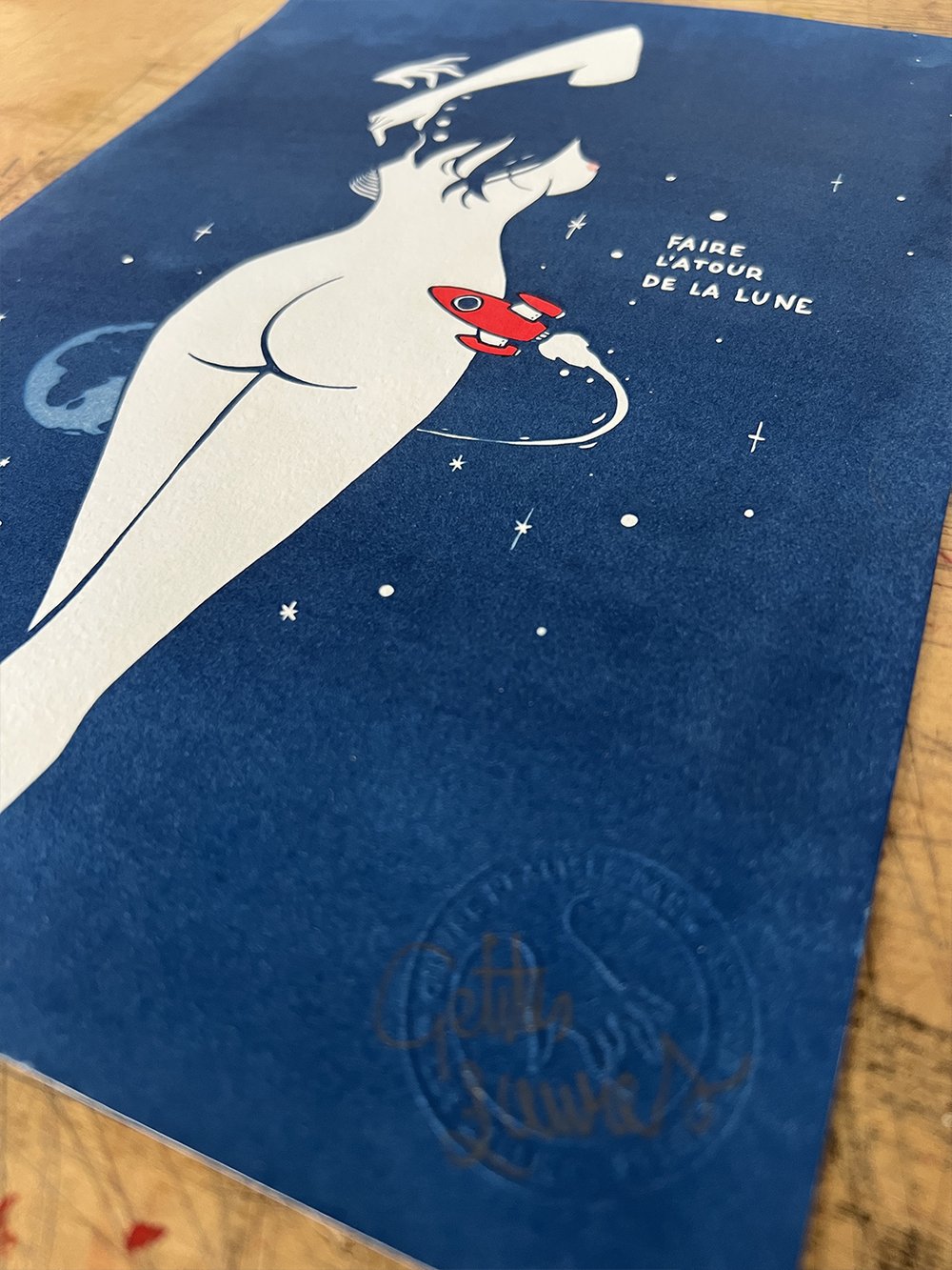 Image of "Faire l'atour de la Lune" cyanotype + handmade watercolor & phosphorescent paint