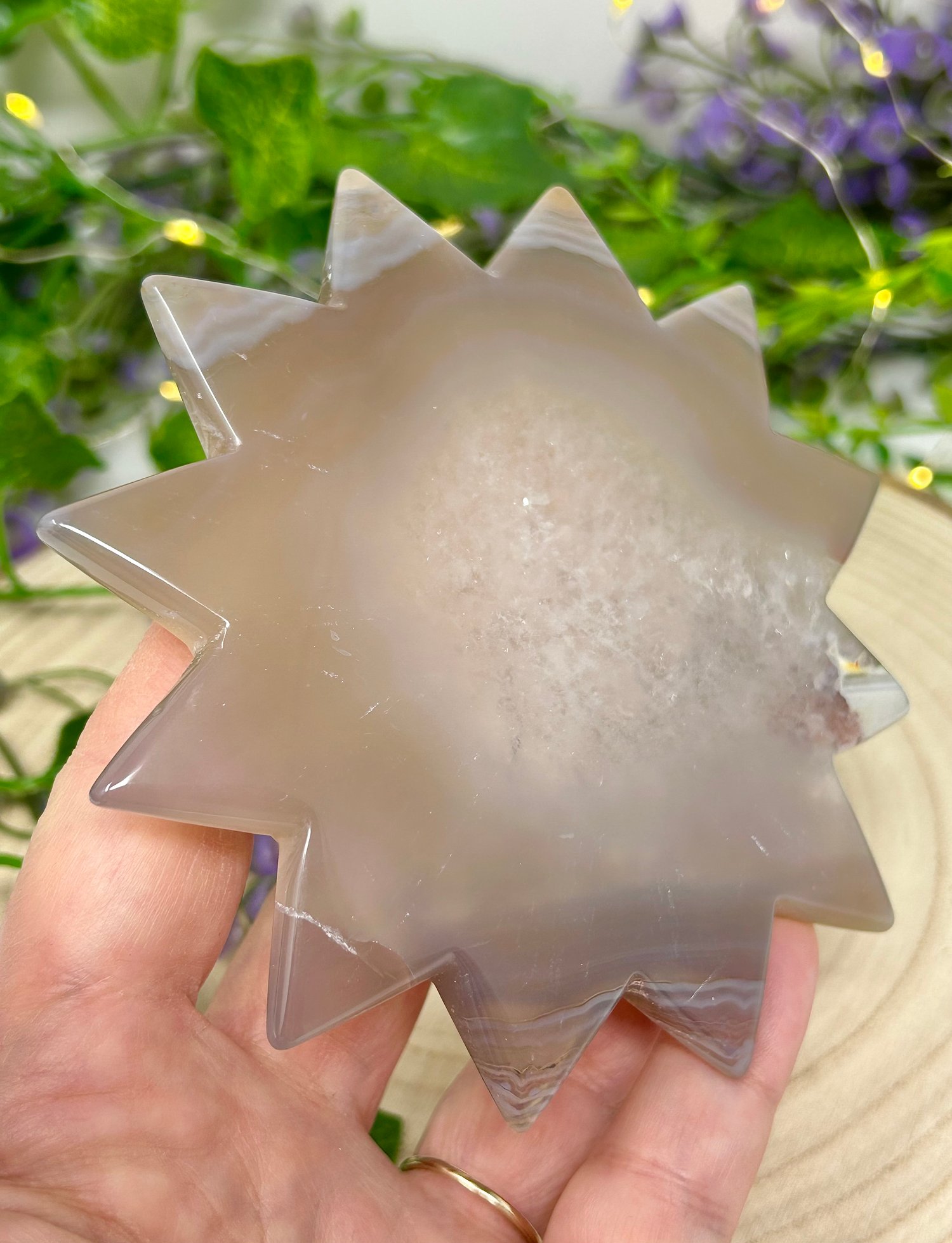 Image of OOAK Rare Natural Lilac Hand Carved Agate Crystal Sun