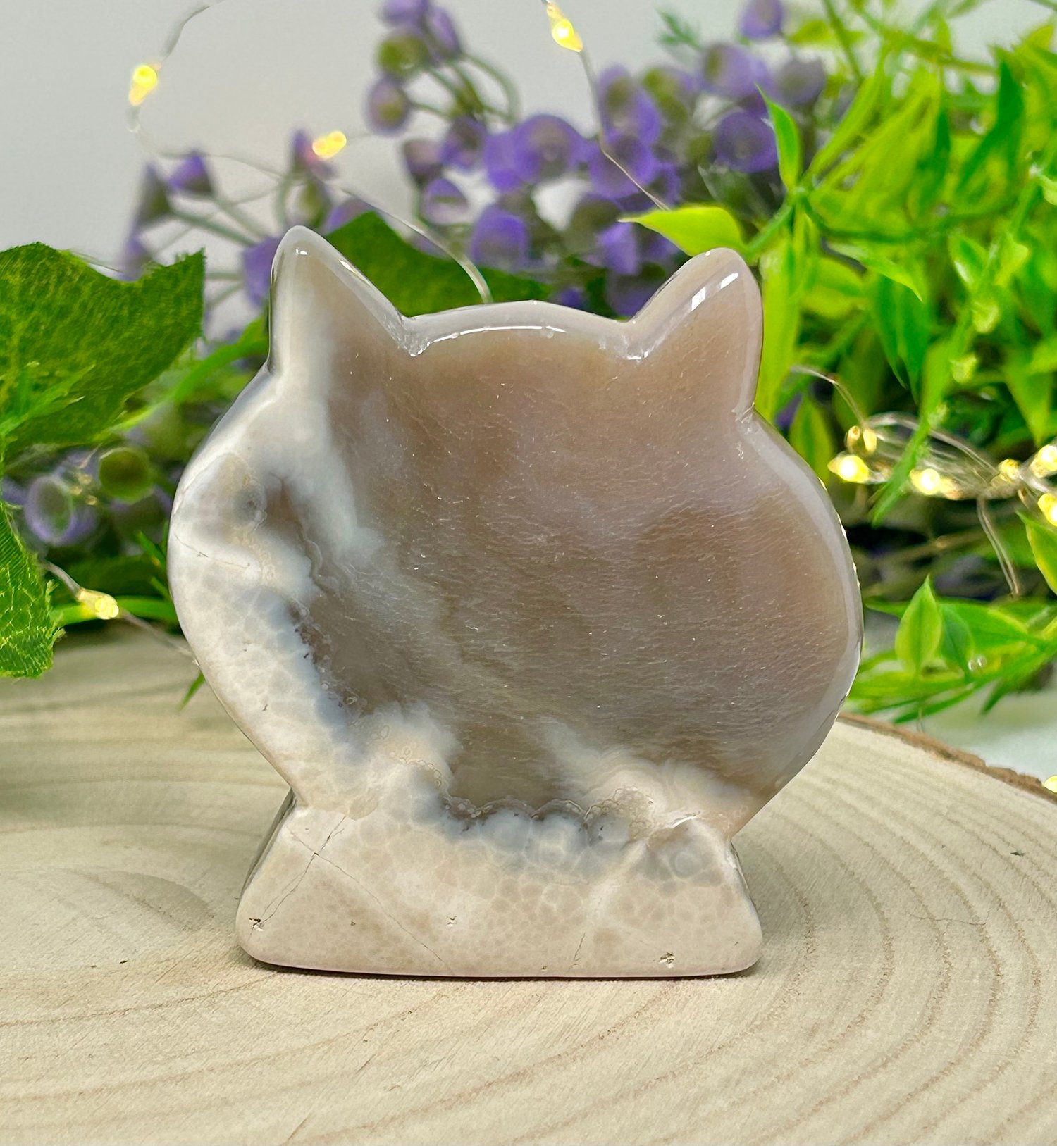 Image of OOAK Crystal Cat Face #1 Hand Carved Natural Agate